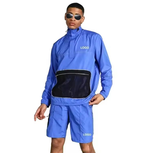Ensemble coupe-vent court pour homme : survêtement coupe-vent avec sweat à capuche zippé et short (lot de deux pièces) - Product Image 2