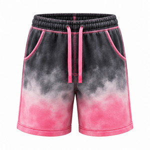 Wholesale <b>Men</b> Ombre Tie Dye <b>Fleece</b> <b>Shorts</b> Contrast Topstitch Elastic Waist Drawstring Side Pockets Back Patch Pocket OEM Apparel - Product Image 1