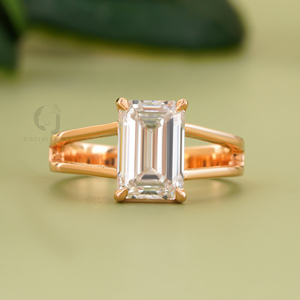 Luxury 3.01 CT Emerald Lab Diamond Engagement <b>Ring</b> 18K Rose Gold <b>Split</b> Shank Modern Solitaire Bridal Jewelry Rose Gold Tone - Product Image 1