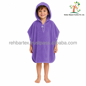 Poncho à capuche en coton éponge de haute qualité pour enfants, doux, confortable, taille personnalisée et plusieurs couleurs pour garçons et filles, idéal pour la plage - Product Image 4