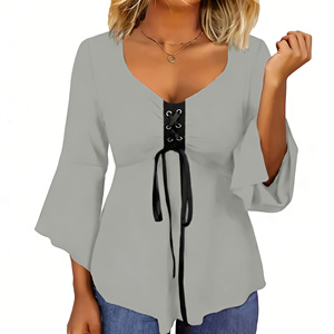 Offre Spéciale : Débardeurs Évasés à Col Rond et Lacets pour Femmes – Écoresponsables, Style Hip-Hop, Couleur Unie, Décontractés et Élégants pour le Bureau, Idéaux pour l'Été - Product Image 1