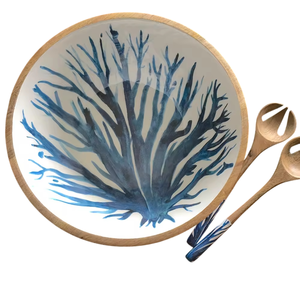 Tazón de madera hecho a mano con diseño de coral azul, estilo Japandi, plato para servir ensalada, para fiestas en casa, tazón para aperitivos de mesa - Product Image 1