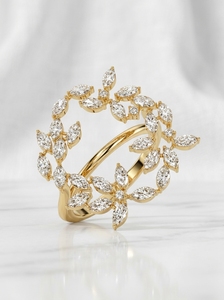 Anillo de Compromiso Romántico para Mujer, Oro Sólido de 14K, Diamante Cultivado en Laboratorio, Corte Esmeralda y Pera, Certificado IGI - Product Image 3