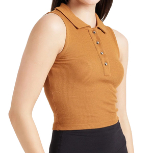 Women's <b>Ribbed</b> Sleeveless <b>Polo</b> Tank Top Solid Color Turn Down Collar Button Front Casual Knitted Fit - Product Image 3