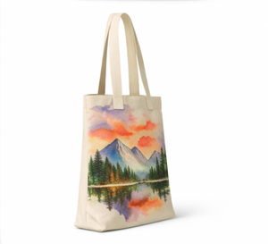 Custom Eco-Friendly Cotton <b>Canvas</b> <b>Tote</b> Bag with Long Handle Mountain Landscape Print Shopping Grocery Bag - Product Image 3