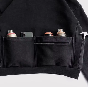 Sudaderas con capucha de gran tamaño sólido hombres mujeres alta calidad pulóver sudadera personalizada 100% algodón peso pesado lavado ácido carga bolsillo Sudadera con capucha - Product Image 3