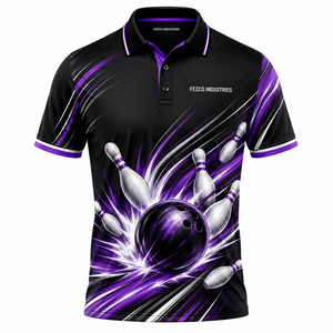 Camisetas de Polo Duraderas para Bolos, de Secado Rápido, para Juego Competitivo, con Diseño de Bola y Pinos, para Equipos Juveniles, con Etiqueta Personalizada con Nombre - Product Image 1