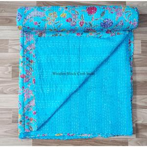 wholesale Handmade Printed Reversible Vintage Eco-Friendly All-Season <b>Double</b> Size Organic 100% Cotton Kantha Spread Printing - Product Image 5