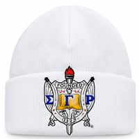 Bonnet blanc personnalisé SGRho pour femme, brodé du logo Sigma Gamma Rho, bonnet d'hiver chaud en tricot à revers, couvre-chef de sororité grecque
