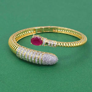 Handmade Classic Peace Design Women's Cubic Zirconia Openable Kada <b>Bracelet</b> with 2 Tone Plated Brass Gift Occasion 443964 - Product Image 6