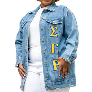 Chaqueta vaquera Sigma Gamma Rho para mujer, estilo casual, con letras griegas de chenilla, talla grande - Product Image 3