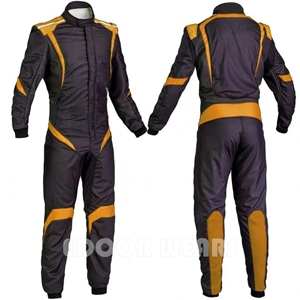 Combinaison de course Edoor Wear noire/orange personnalisable à deux couches, design monopièce pour karting, avec doublure, pour usage extérieur, vente en gros - Product Image 1