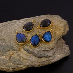 Labradorite naturelle sculptée en forme de larme faite à la main bijoux en plaqué or pour la fabrication de colliers - Product Image 5