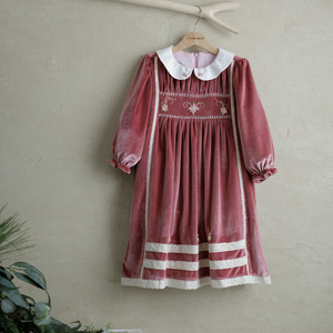 Bébé Robes Premium Velours Doux Style 6M-12Y Fleur Fille Robe De Bal Enfants À Manches Longues Broderie À La Main Perles ODM - Martha - Product Image 2