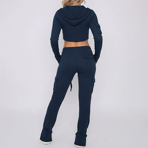 Ensemble survêtement femme 2 pièces streetwear : sweat à capuche zippé et pantalon de jogging, qualité supérieure, broderie effet vieilli, coupe ajustée, sur mesure - Product Image 3