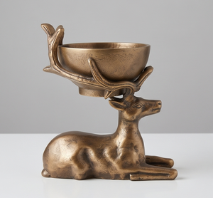 Antique Gold Metal Reindeer Holding <b>Bowl</b> Elegant Decorative Accent for Fruits Nuts Flowers Stylish <b>Christmas</b> Home Table Decor - Product Image 4