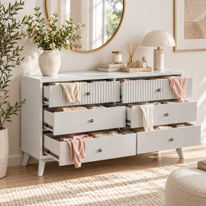 Cómoda de dormitorio EVEREST Collection de madera de pino con 6 cajones, opciones personalizadas, muebles modernos minimalistas - Product Image 1