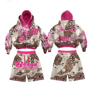 Conjunto de Sudadera con Capucha y Pantalones Cortos de Felpa de Algodón Grueso Personalizado para Hombre, Estilo Urbano, de Alta Calidad - Product Image 2