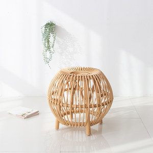 New Design Cheap Price Rattan Stool <b>Drum</b> Ottoman Modern Stools and Ottomans for Home Living Room Decoration - Product Image 1