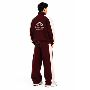 Chándal Estampado Sostenible Marrón y Blanco para Hombre, Más Vendido, con Cremallera Completa, Cuello Alto, Ajuste Holgado, Ropa Casual con Bolsillo Lateral - Product Image 3