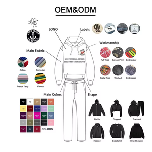 Ensemble de survêtement en molleton émeraude pour homme, sweat-shirt à capuche et pantalon de jogging, deux pièces, vêtements de sport d'hiver - Product Image 1