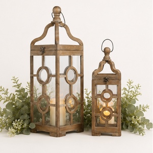 Best Quality Wood Candle <b>Lantern</b> <b>Set</b> with Round Finial Top Vintage Decorative Hanging <b>Lantern</b> for Indoor Outdoor Garden Decor - Product Image 4