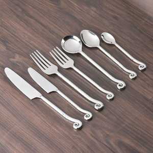 Inox Artisans Whorl-Hammer Cutlery 7 Pcs Set, Modern Hammered Silver <b>Flatware</b> Set, Rustic Dining Utensils for Kitchen Table Deco - Product Image 3