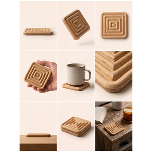 3D Grooved Wooden <b>Coasters</b>. Multi-Colour Square Shape Spiral Design <b>Drink</b> Mats <b>For</b> Modern Kitchen And Tea Table Decoration - Product Image 6