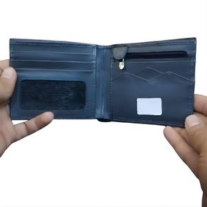 Portefeuilles en cuir pour hommes de qualité supérieure, bleu marine et beige, design élégant et fin à double pli avec plusieurs emplacements pour cartes et poches à monnaie - Product Image 2