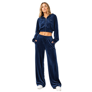 Ensemble deux pièces pour femmes, nouveau sweat à capuche en velours, sweat à capuche zippé, ensemble de survêtement personnalisé, couleur unie, tenue de luxe en velours pour l'automne - Product Image 1