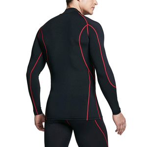 <b>Men</b> Long Sleeve Rash Guard <b>Black</b> Red Trim Quick Dry Swim Shirt Full Coverage Athletic Surfwear Top - Product Image 5