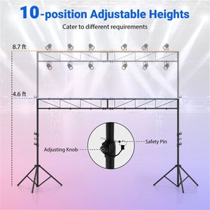 Supporto per luci da palco pieghevole da 8,7 piedi, traliccio metallico regolabile in altezza da 10 piedi per DJ, matrimoni, concerti, attrezzatura per illuminazione da 4,6-8,7 piedi - Product Image 4