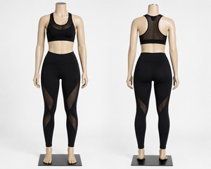 Women Mesh Panel Yoga Set High Waist Leggings Sports Bra Gym Workout Fitness Activewear Set - Product Image 2