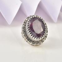 Bague Moku en argent sterling plaqué, design vintage unique, grande pierre précieuse ovale en rubis naturel, pour femme, idéale pour les soirées
