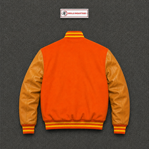 Veste universitaire orange personnalisée avec manches jaune doré, veste bomber classique pour homme, style universitaire, vente en gros, taille S - Product Image 6