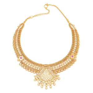 Conjunto de Collar Geométrico de Diseño 11058727GL con Imitación de Diamantes Americanos, Perlas de Circonio y Baño de Oro para Bodas - Product Image 1