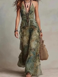 Vestido de Fiesta Elegante para Mujer, Moderno, Largo hasta el Suelo, Cintura Natural, 100% Algodón, Sin Mangas - Product Image 1