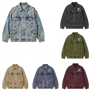 Veste en jean pour homme, style vintage tendance, design effiloché, streetwear, coupe ample, en coton respirant, délavée, bleu élégant, vente en gros - Product Image 4