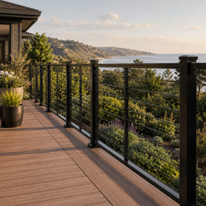 Modern Black Metal Deck Railing Horizontal Bar Balcony Fence Outdoor Terrace Safety Guardrail for Villa Patio Home Design - Product Image 3