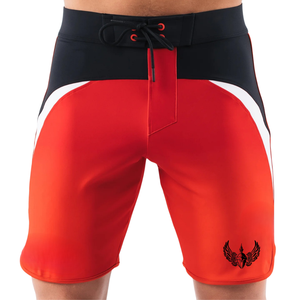 Shorts de bain pour hommes rouge et noir à séchage rapide avec cordon de serrage pour la plage, les sports nautiques et l'entraînement athlétique - Product Image 1