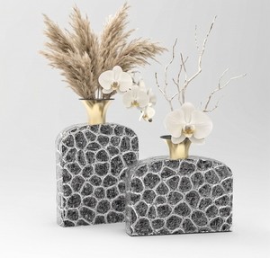 Vantage Modern Luxury <b>Set</b> of 2 Metal With Nickel Antique Flower Vase Unique Style Fancy for Home Decoration and <b>Weeding</b> Decor - Product Image 3