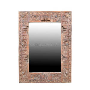 Marco de espejo de madera maciza indio tradicional hecho a mano con acabado antiguo para el hogar, oficina, entrada de hotel, almacén y uso en la barra del hogar - Product Image 4