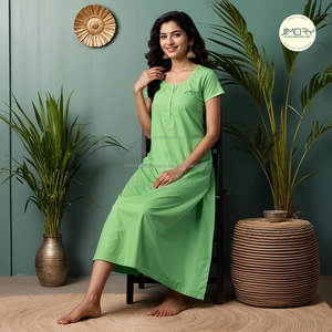 Elegante Camisón Largo para Mujer, Modesto, Casual, Formal, Talla Grande, Ajustado, Estilo Indio/Pakistaní, Cuello en V, Manga Corta, Modal Suave - Product Image 5