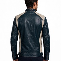 Veste de moto en cuir véritable pour homme Amkoor, coupe ajustée, col montant, fermeture éclair, couleur unie, veste de motard d'automne