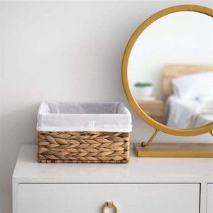 Rectangular Natural Rattan Storage <b>Baskets</b> with Liner for Kitchen Organization Rustic Style Eco-Friendly Stackable Design - Product Image 3