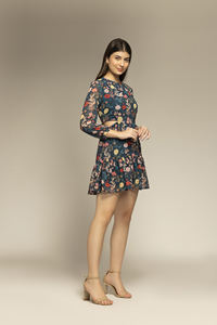 Premium Quality Summer Teal Blue Flared CutOut Tiered Mini <b>Dress</b> Printed <b>Dress</b> for Girls Daily Wear for Export Selling Price - Product Image 3