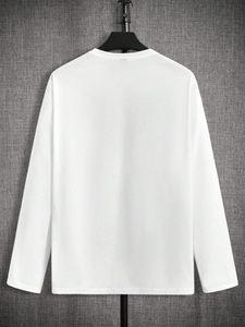 <b>Men</b> Regular Fit Long Sleeve <b>T</b>-<b>Shirt</b> 100% Cotton Knitted Crew Neck Solid Color Breathable Quick Dry Screen Printed Front Custom - Product Image 5