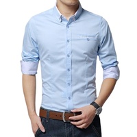 Kemeja Kasual Pria Terbaru Musim Gugur Bahan Broadcloth 100% Katun Lengan Panjang Polos Cepat Kering Bernapas Ramah Lingkungan Grosir