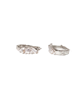 DEF Color VS VVS Clarity 10K 14K 18K <b>Solid</b> <b>Gold</b> Baguette & Round Lab Diamond <b>Huggies</b> Earrings Handmade Platinum Fine Earrings - Product Image 4