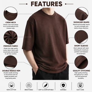 T-shirt pour homme en coton marron à col rond et manches courtes, coupe classique, décontracté, couleur unie, tricot jersey, style uni teint - Product Image 5